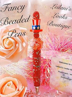 Patriotic Red Beaded Statement Pen/ Fancy beaded Pen/gifts